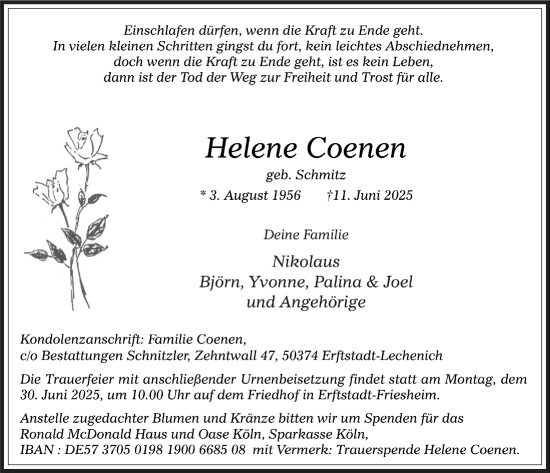 Anzeige von Helene Coenen von  Werbepost 