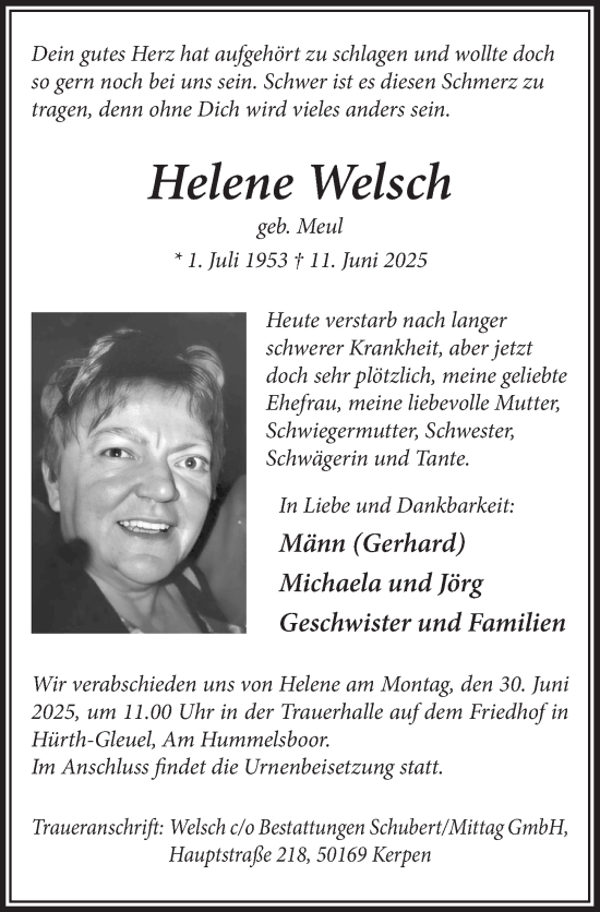 Anzeige von Helene Welsch von  Wochenende 