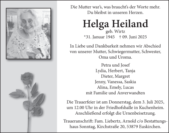 Anzeige von Helga Heiland von  Blickpunkt Euskirchen 