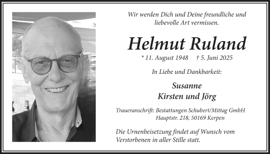 Anzeige von Helmut Ruland von  Werbepost 