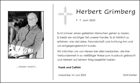 Anzeige von Herbert Grimberg von Kölner Stadt-Anzeiger / Kölnische Rundschau / Express