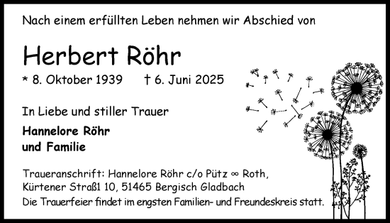 Anzeige von Herbert Röhr von Kölner Stadt-Anzeiger / Kölnische Rundschau / Express