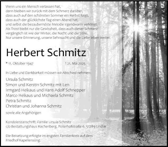 Anzeige von Herbert Schmitz von Kölner Stadt-Anzeiger / Kölnische Rundschau / Express