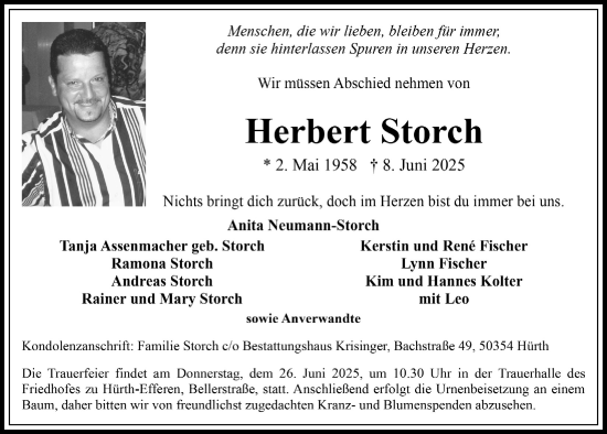Anzeige von Herbert Storch von  Wochenende 