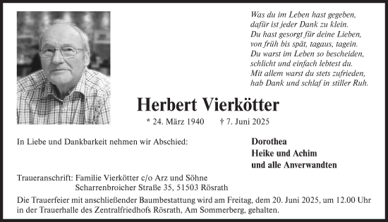Anzeige von Herbert Vierkötter von  Bergisches Handelsblatt 