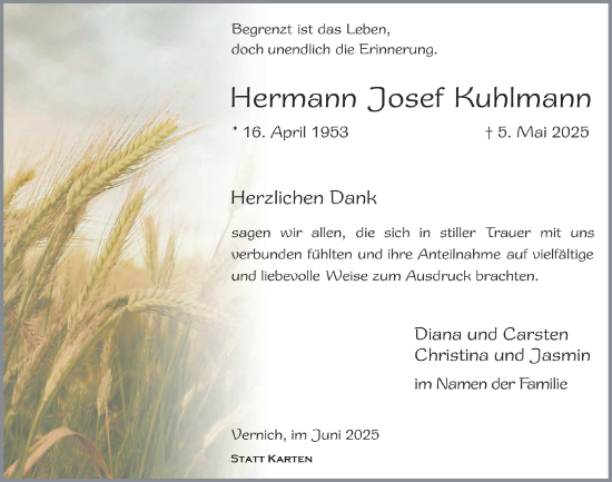 Anzeige von Hermann Josef Kuhlmann von  Blickpunkt Euskirchen 