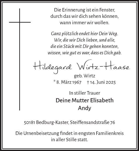 Anzeige von Hildegard Wirtz-Haase von  Werbepost 