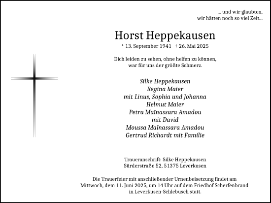 Anzeige von Horst Heppekausen von Kölner Stadt-Anzeiger / Kölnische Rundschau / Express