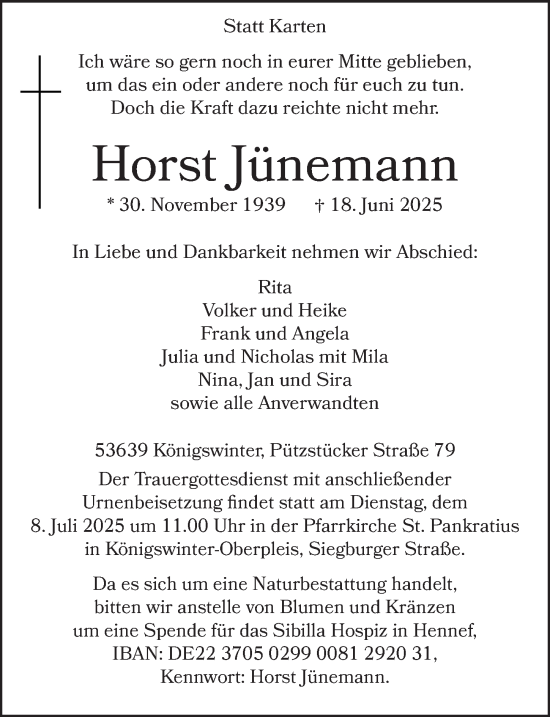 Anzeige von Horst Jünemann von  Extra Blatt 
