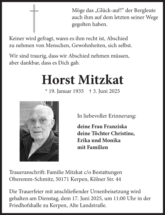 Anzeige von Horst Mitzkat von  Werbepost 