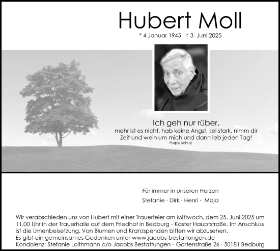 Anzeige von Hubert Moll von  Werbepost 