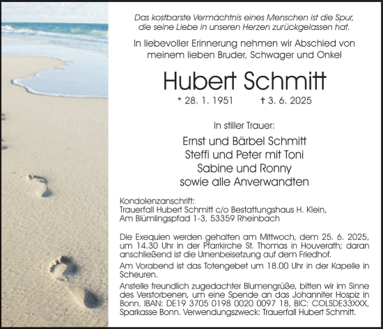 Anzeige von Hubert Schmitt von  Blickpunkt Euskirchen 