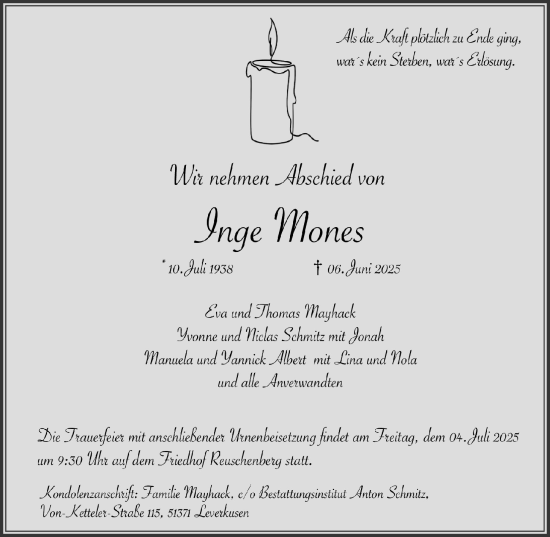Anzeige von Inge Mones von  Lokale Informationen 