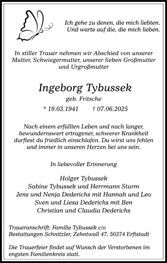 Anzeige von Ingeborg Tybussek von  Werbepost 
