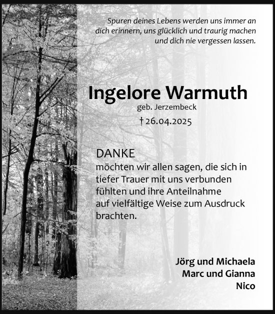 Anzeige von Ingelore Warmuth von Kölner Stadt-Anzeiger / Kölnische Rundschau / Express