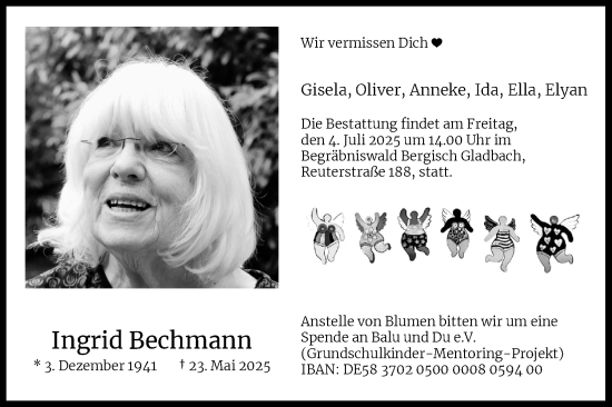 Anzeige von Ingrid Bechmann von Kölner Stadt-Anzeiger / Kölnische Rundschau / Express