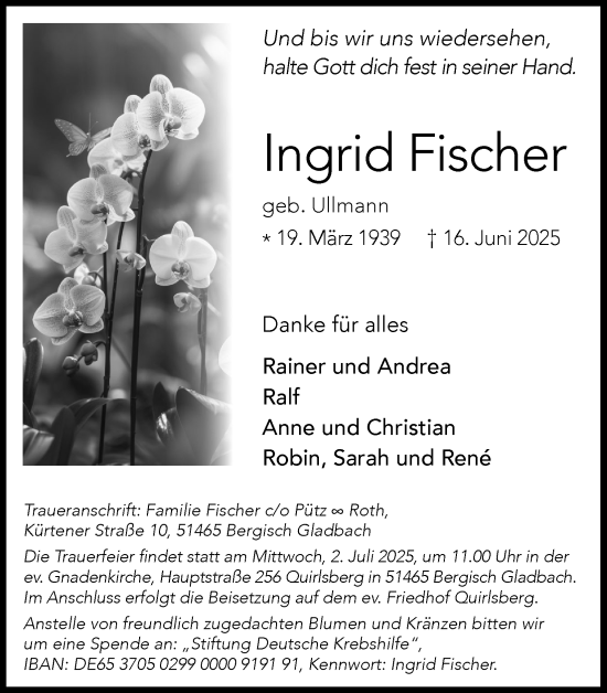 Anzeige von Ingrid Fischer von Kölner Stadt-Anzeiger / Kölnische Rundschau / Express
