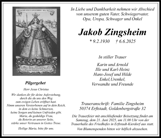 Anzeige von Jakob Zingsheim von  Werbepost 