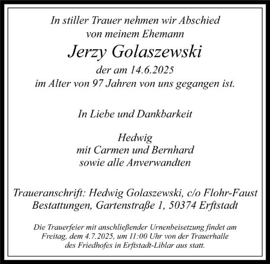Anzeige von Jerzy Golaszewski von  Werbepost 