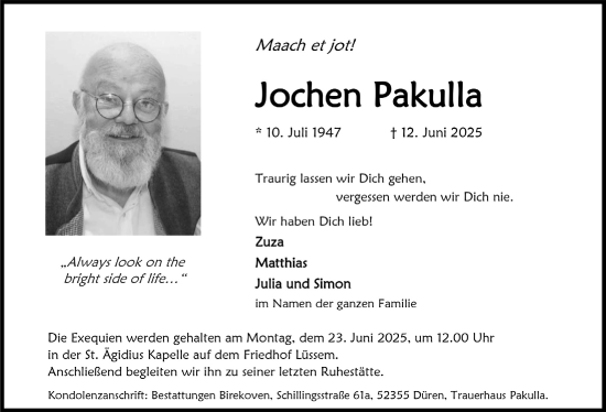 Anzeige von Jochen Pakulla von  Blickpunkt Euskirchen 