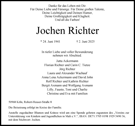 Anzeige von Jochen Richter von Kölner Stadt-Anzeiger / Kölnische Rundschau / Express