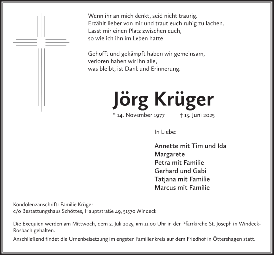 Anzeige von Jörg Krüger von  Lokalanzeiger 