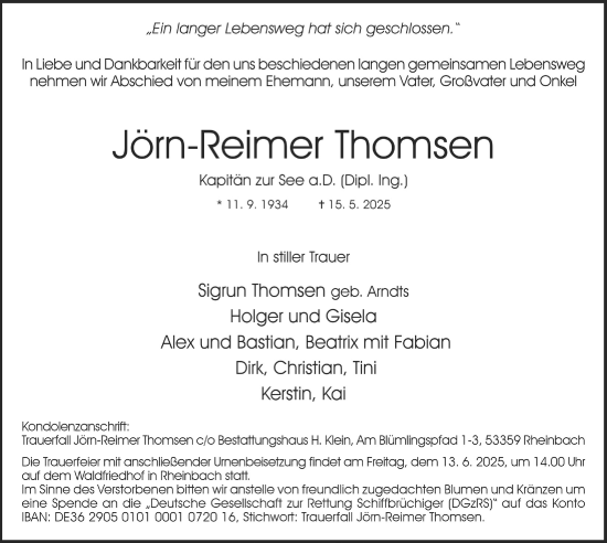 Anzeige von Jörn-Reimer Thomsen von  Schaufenster/Blickpunkt 