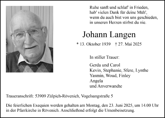 Anzeige von Johann Langen von  Blickpunkt Euskirchen 