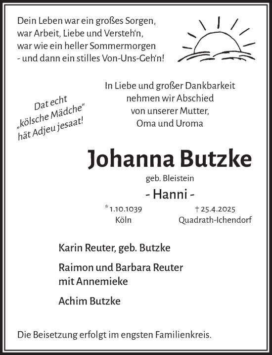 Anzeige von Johanna Butzke von  Werbepost 