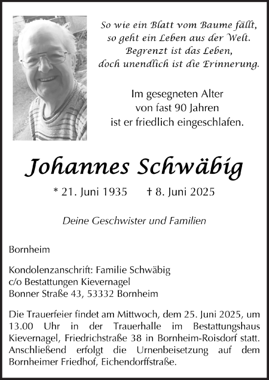 Anzeige von Johannes Schwäbig von  Schaufenster/Blickpunkt 