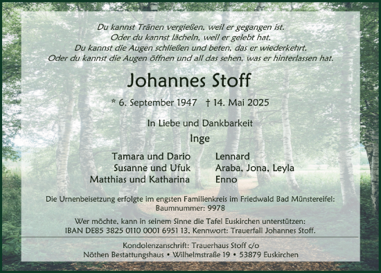 Anzeige von Johannes Stoff von  Blickpunkt Euskirchen 