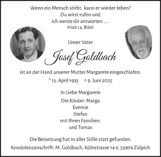 Anzeige von Josef Goldbach von  Blickpunkt Euskirchen 