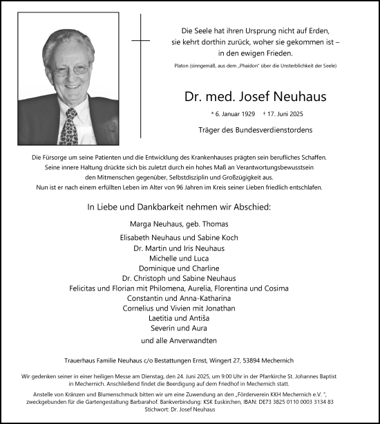 Anzeige von Josef Neuhaus von Kölner Stadt-Anzeiger / Kölnische Rundschau / Express