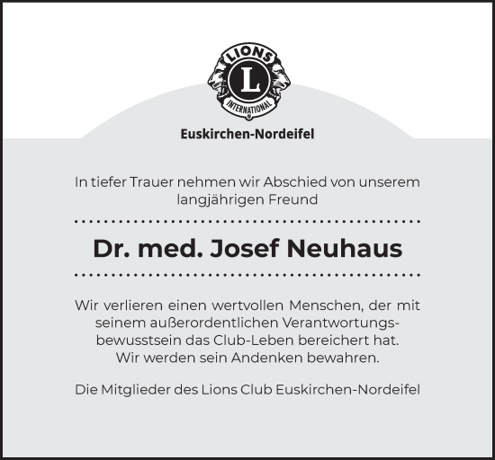 Anzeige von Josef Neuhaus von  Blickpunkt Euskirchen 