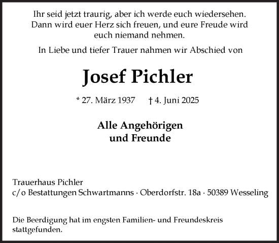Anzeige von Josef Pichler von  Schlossbote/Werbekurier 