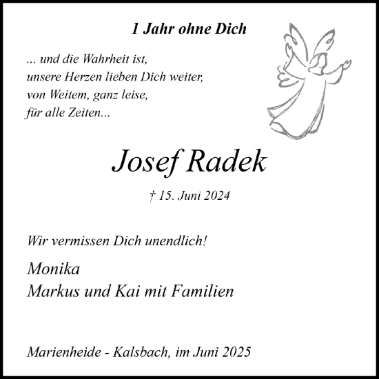 Anzeige von Josef Radek von  Anzeigen Echo  Lokalanzeiger 