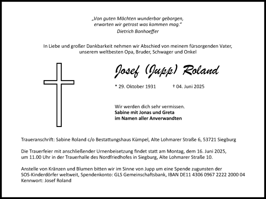 Anzeige von Josef Roland von Kölner Stadt-Anzeiger / Kölnische Rundschau / Express
