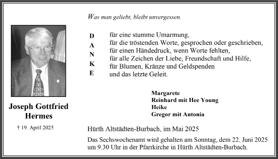 Anzeige von Joseph Gottfried Hermes von  Wochenende 