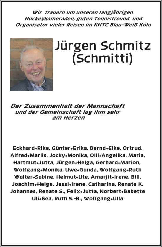 Anzeige von Jürgen Schmitz von Kölner Stadt-Anzeiger / Kölnische Rundschau / Express