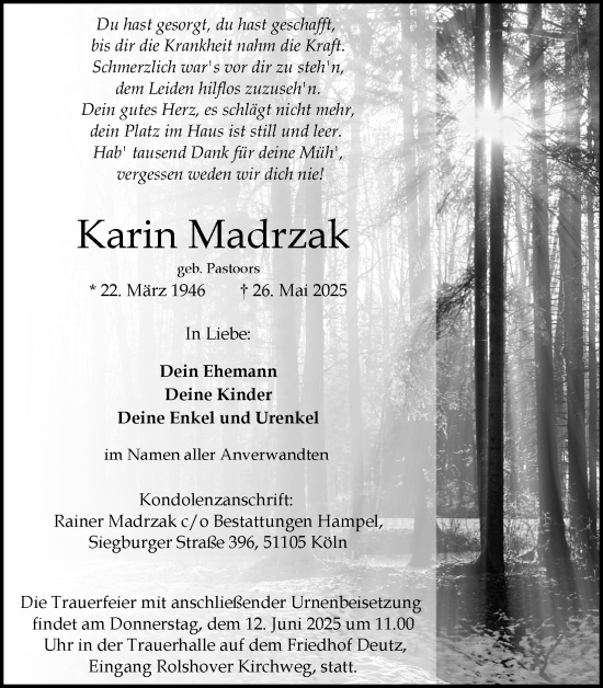 Anzeige von Karin Madrzak von Kölner Stadt-Anzeiger / Kölnische Rundschau / Express