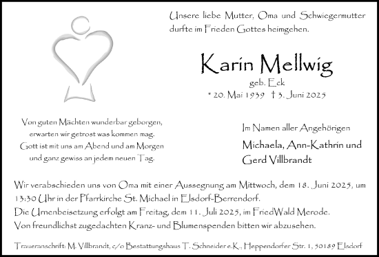 Anzeige von Karin Mellwig von  Werbepost 