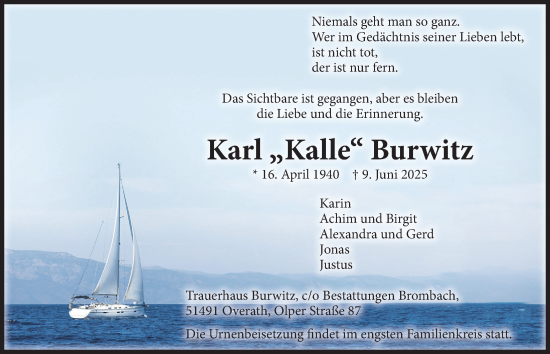 Anzeige von Karl Burwitz von  Bergisches Handelsblatt 