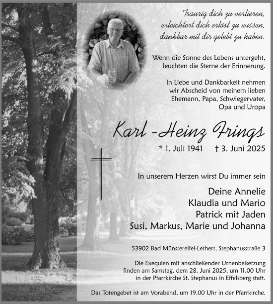 Anzeige von Karl-Heinz Frings von  Blickpunkt Euskirchen 