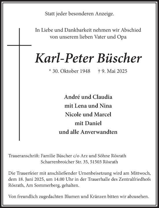 Anzeige von Karl-Peter Büscher von  Bergisches Handelsblatt 