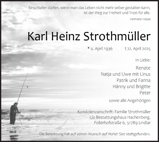 Anzeige von Karl Heinz Strothmüller von  Anzeigen Echo 