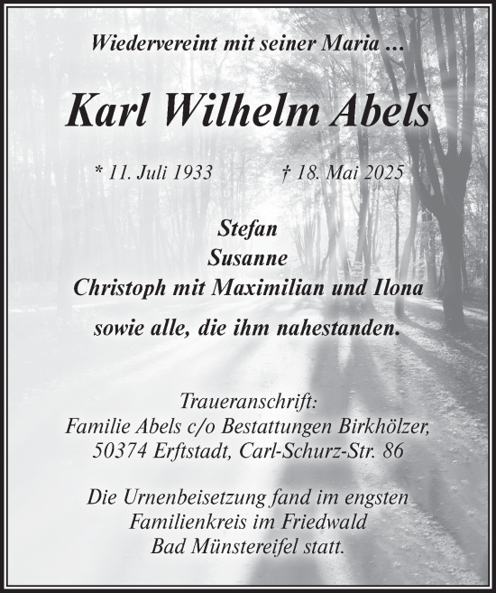Anzeige von Karl Wilhelm Abels von  Werbepost 