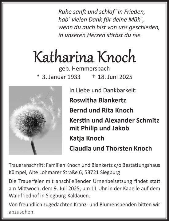 Anzeige von Katharina Knoch von  Extra Blatt 