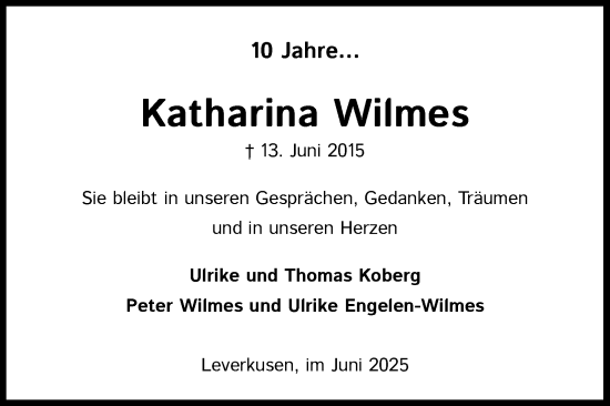 Anzeige von Katharina Wilmes von Kölner Stadt-Anzeiger / Kölnische Rundschau / Express