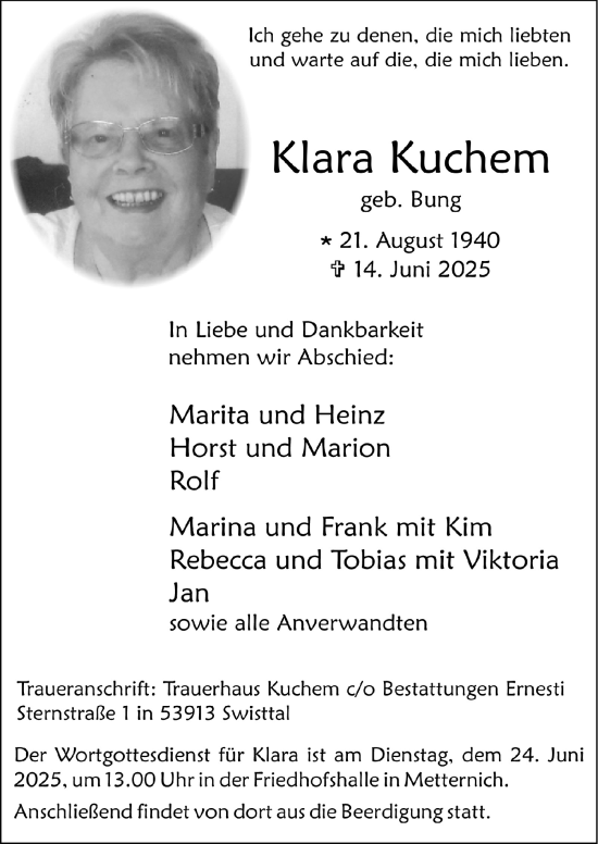 Anzeige von Klara Kuchem von  Blickpunkt Euskirchen 