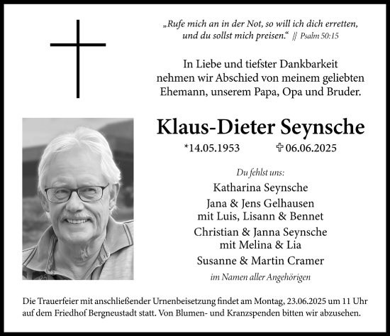 Anzeige von Klaus-Dieter Seynsche von  Anzeigen Echo 